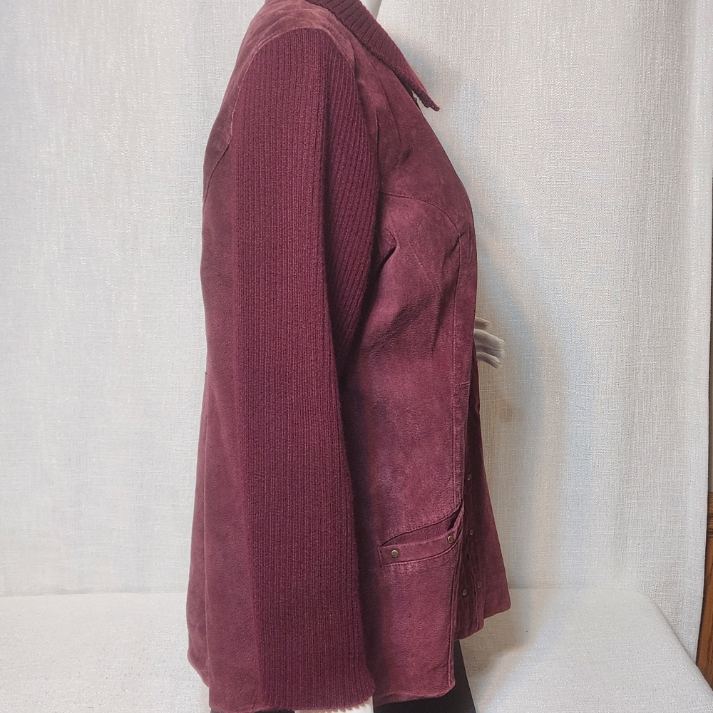 Denim & Co Genuine Leather Jacket Streetwear Studded Suede Knit Sleeve X… - Picture 7 of 9